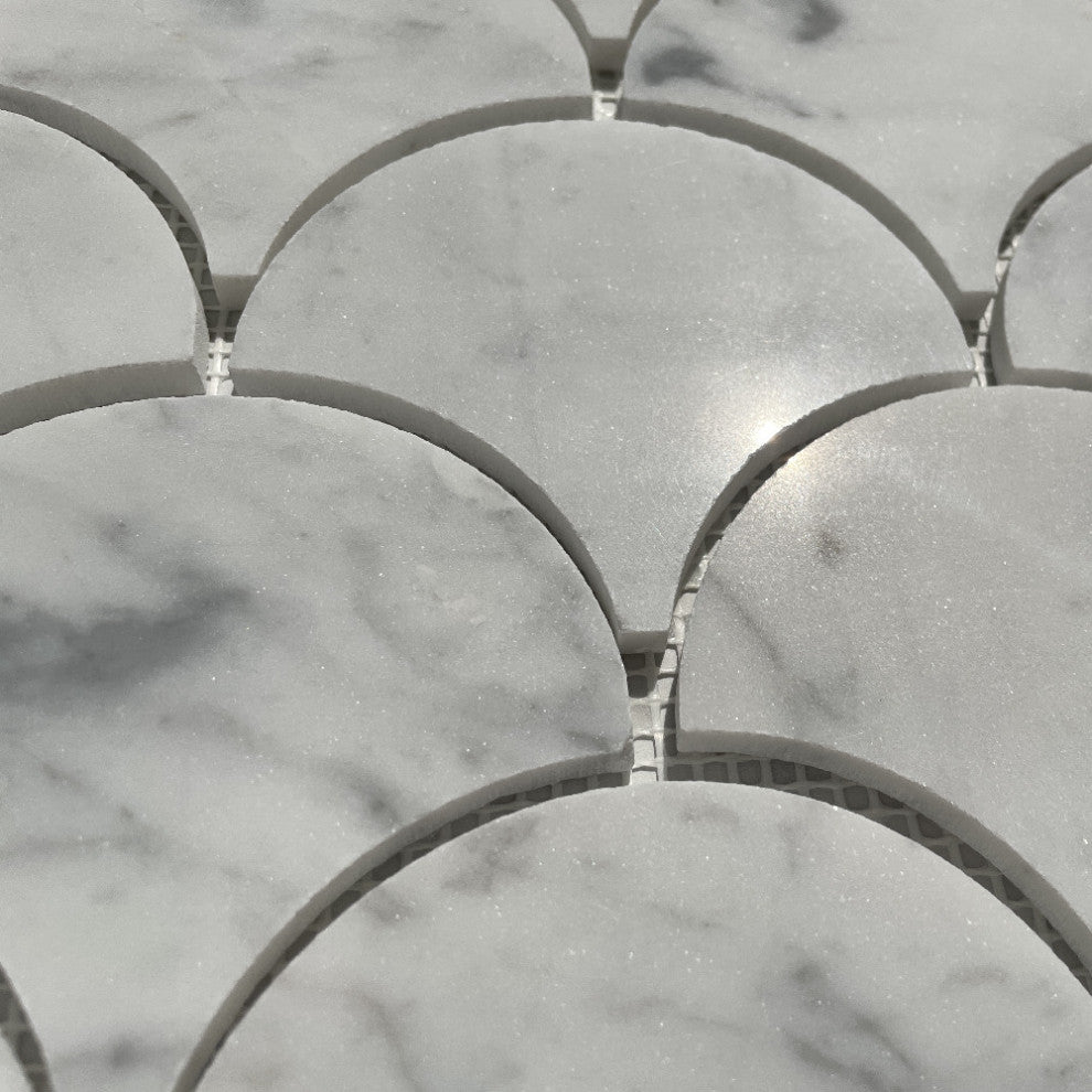 Fish Scale Carrara White Marble Grand Fan Mosaic Tile Polished, 1 sheet