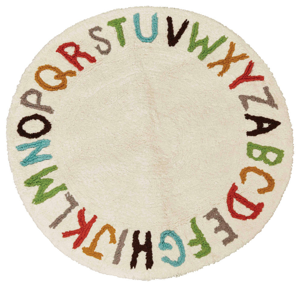 38" Round Cotton Tufted Alphabet Rug