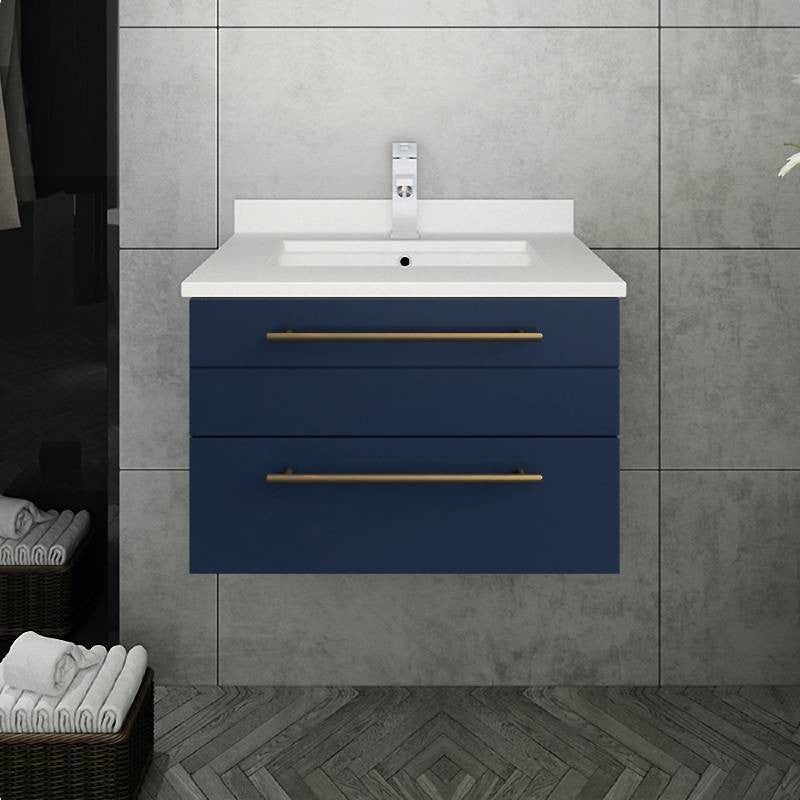 Fresca Lucera Royal Blue Wall Mount Undermount Sink Modern Bathroom Cabinet