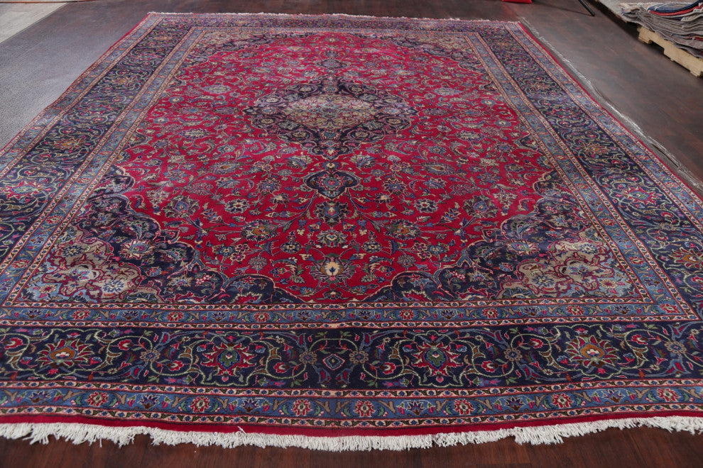 Consigned, Oriental Traditional Hand-Knotted Persian Area Rug, Red, 10x13