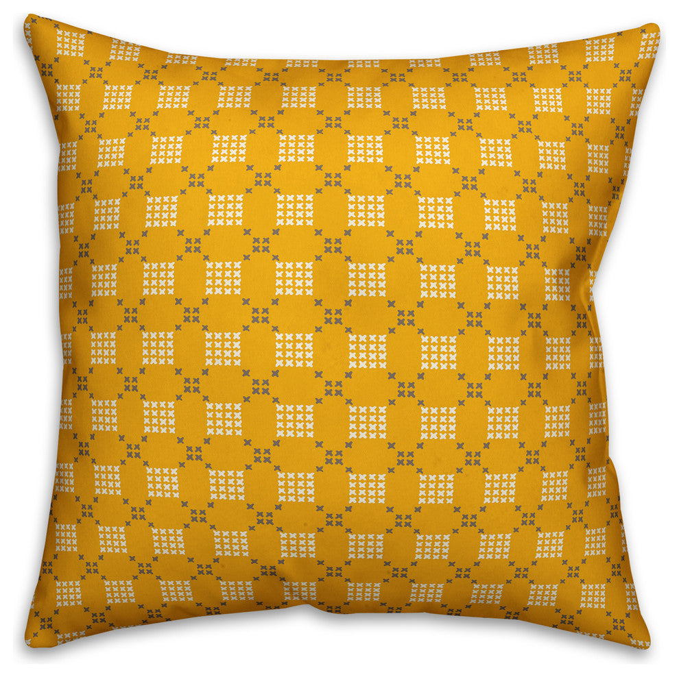 Yellow Cross-Stitch Printed Pattern Throw Pillow Cover, 18"x18"