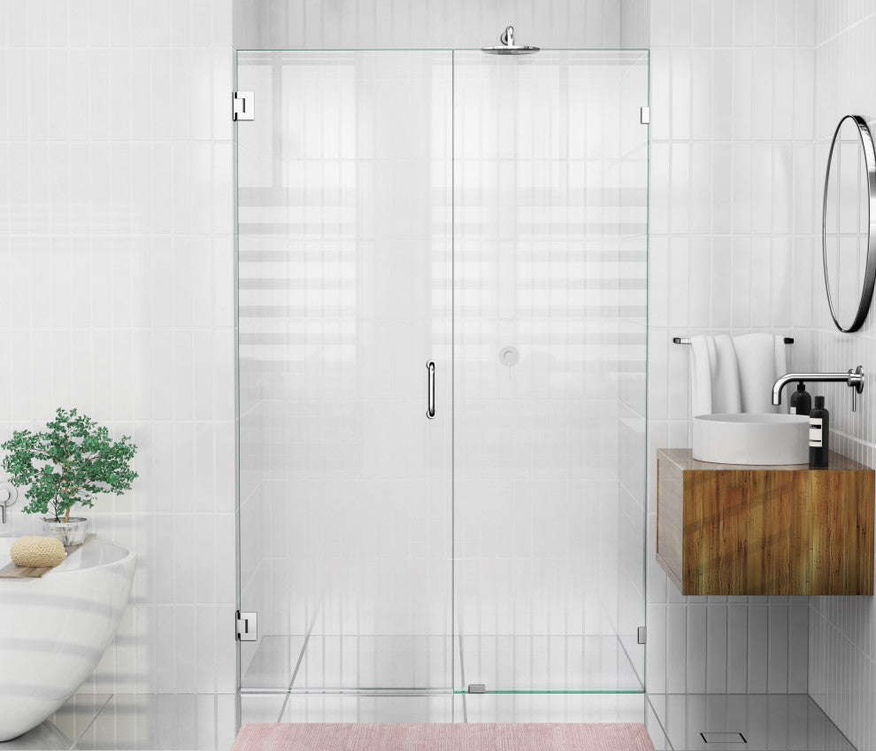 78"x53" Frameless Hinged Shower Door, Wall Hinge Door Style, Chrome