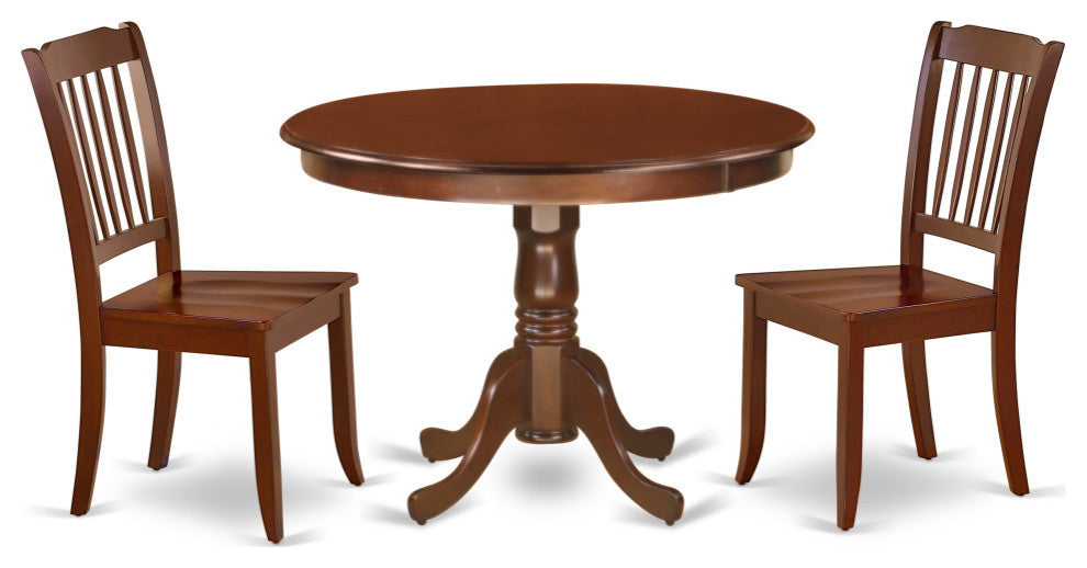 Hlda3-Mah-W 3Pc Round 42"Table And 2 Vertical Slatted Chairs