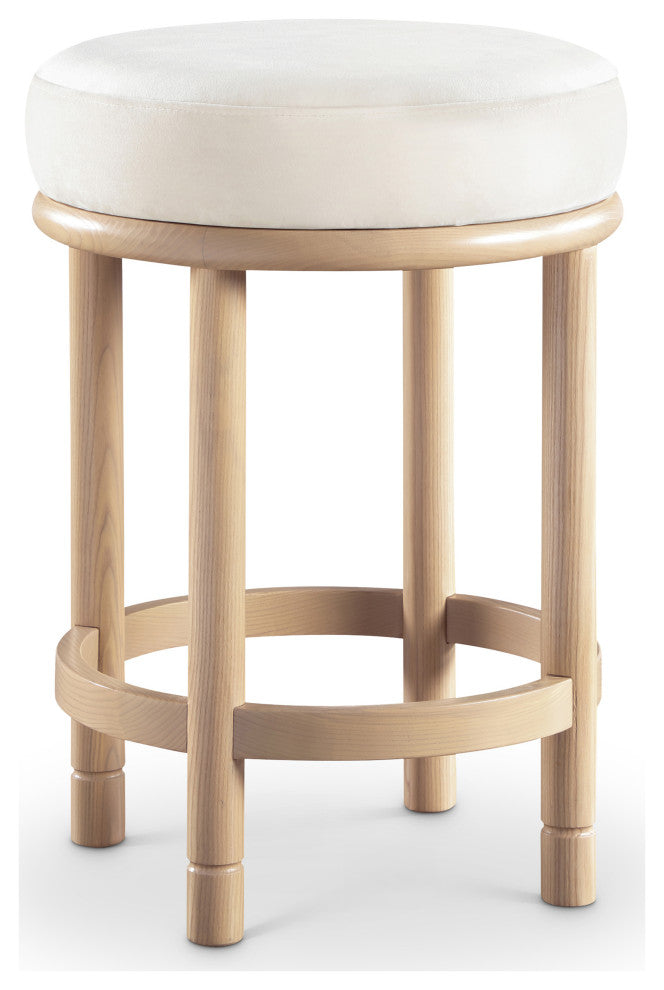 Monette Upholstered Bar and Counter Stool, Cream, Velvet, Natural Finish