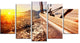Yacht Sailing against Sunset, Large Seashore Canvas Wall Art, 60"x32", 5 Panels