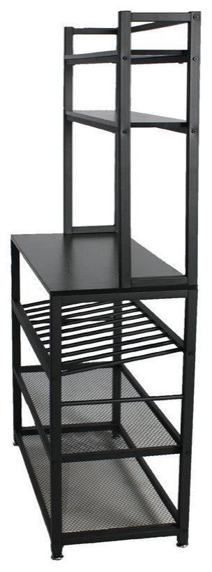 Better Home Products 6 Tier Metal Kitchen Baker''s Rack with Wine Rack in Black