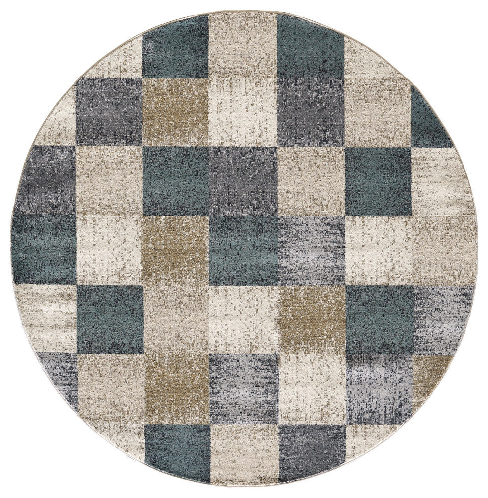Avalon Checkered Area Rug, Ivory, 7'10 Round