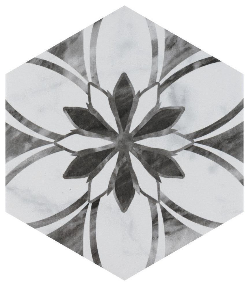 Classico Bardiglio Hexagon Dahlia Dark Porcelain Floor and Wall Tile