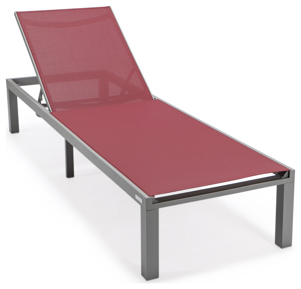 LeisureMod Marlin Patio Chaise Lounge Chair With Gray Frame, Burgundy