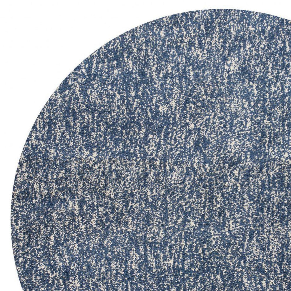 HomeRoots 8' Indigo Ivory Heather Hand Woven Round Indoor Shag Area Rug
