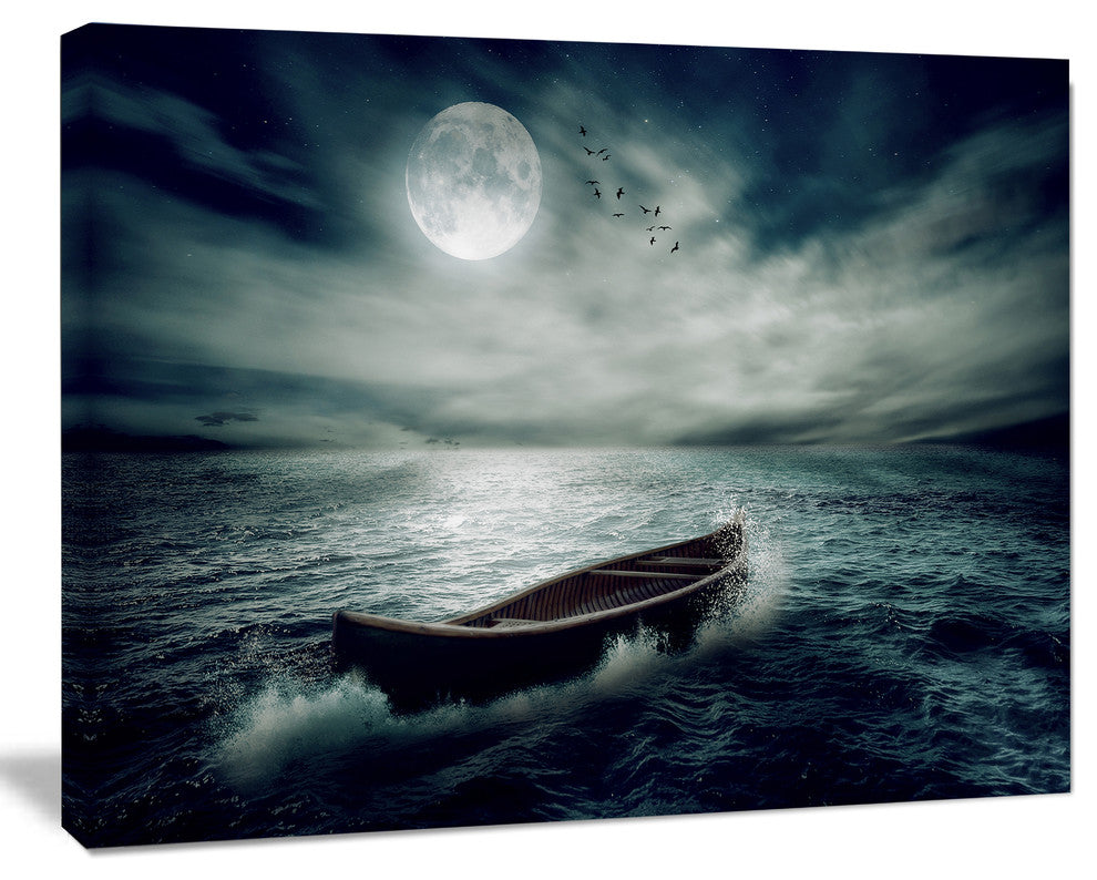 Boat Drifting Away After Storm, Seashore Canvas Art Print, 20"x12"