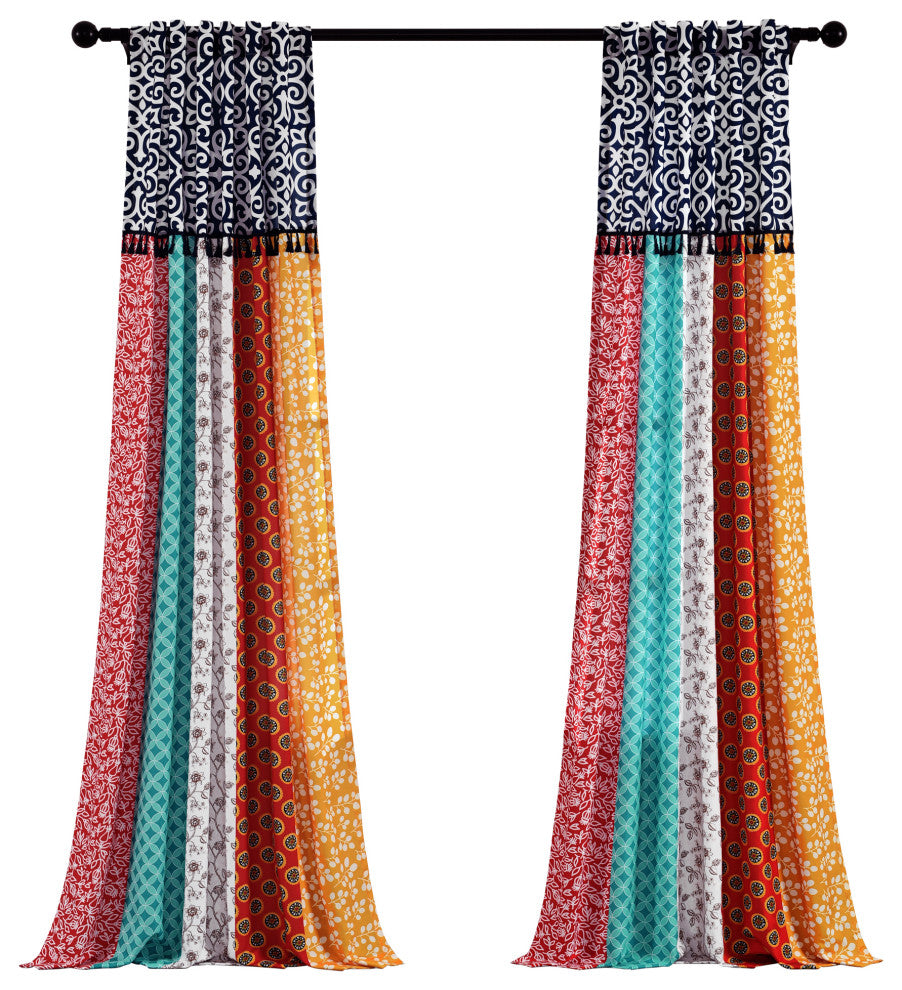 Boho Patch Window Curtains Set, 84"x45"