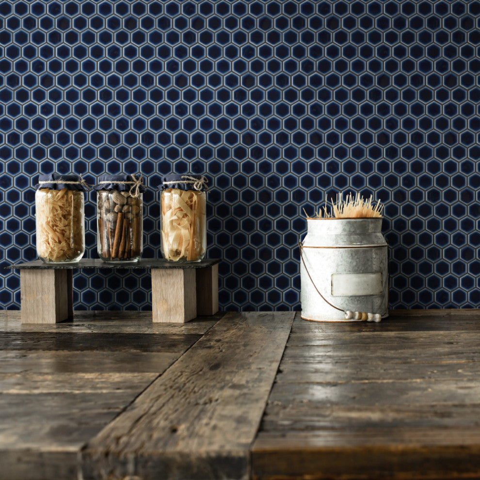 Hudson 1" Hex Smoky Blue Porcelain Floor and Wall Tile