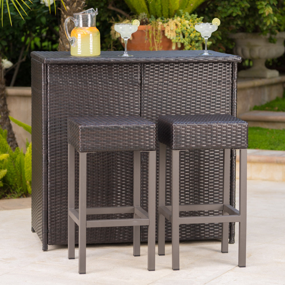 GDF Studio Oneida Outdoor Multibrown Wicker Bar Island Set
