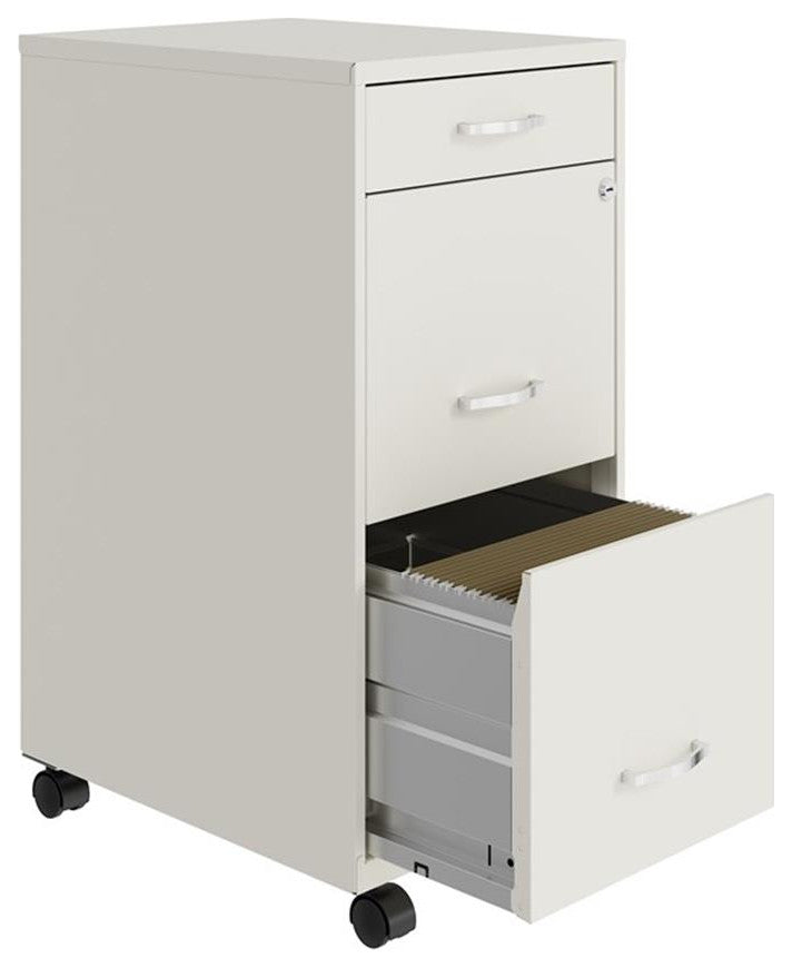 Space Solutions 18in Deep 3 Drawer Mobile Metal File Cabinet Pearl White