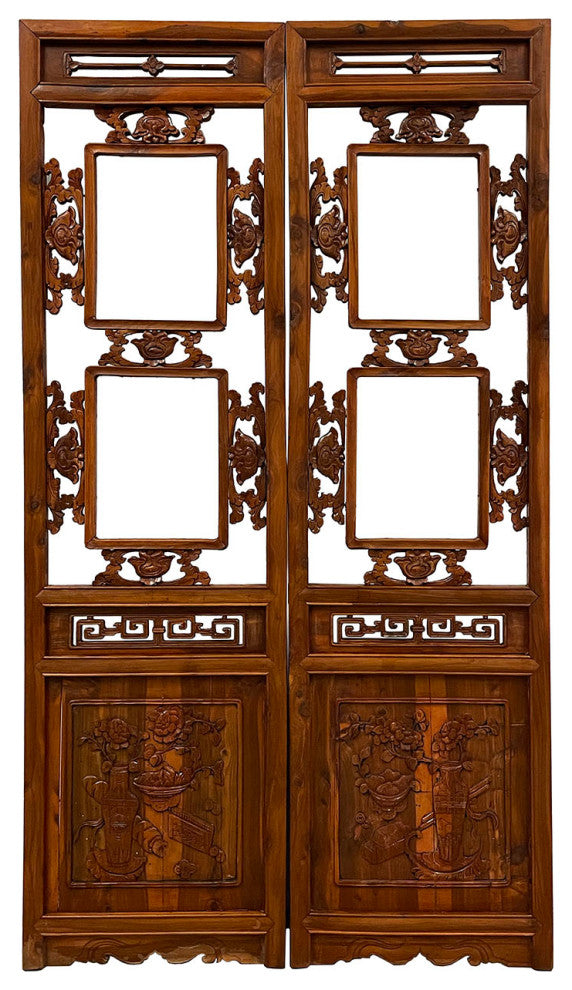 Consigned Antique Chinese Carved Wooden Window Panels Wall Arts - a Pair