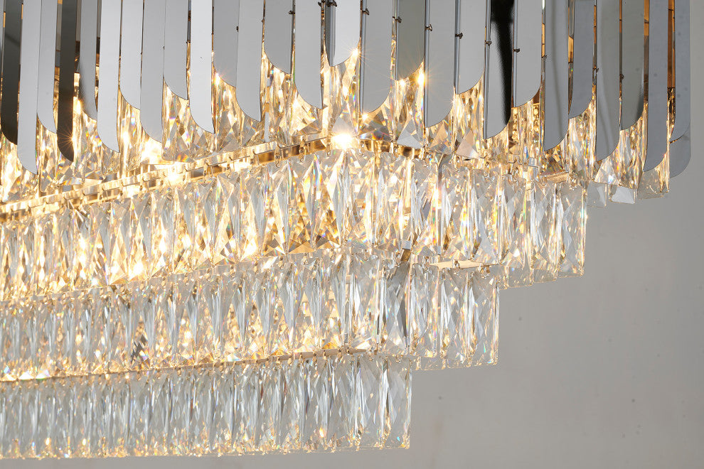 14-Light Chrome Stainless Steel Chandelier With Clear Crystal