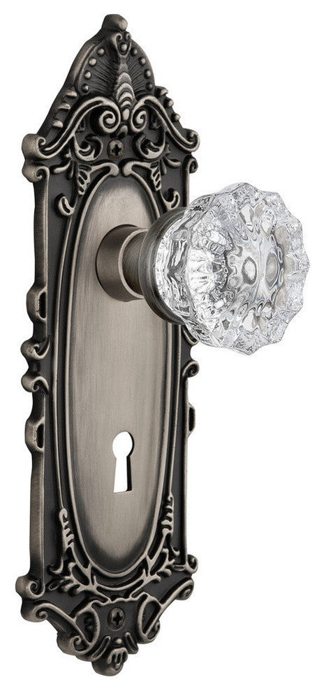 Single Victorian Plate With Crystal Knob, Antique Pewter