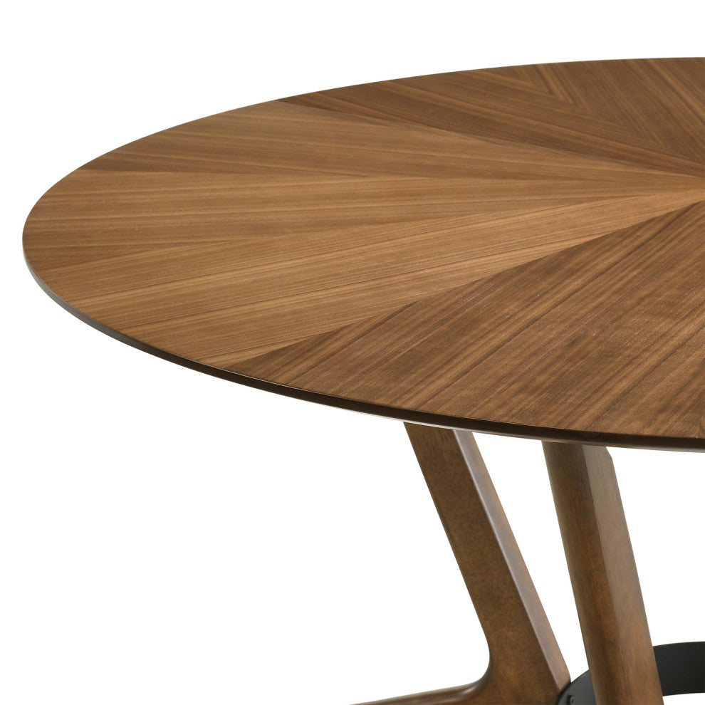 Santana 5-Piece Round Walnut Wood Dining Table Set With Orange Fabric