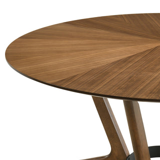 Santana 5-Piece Round Walnut Wood Dining Table Set With Orange Fabric