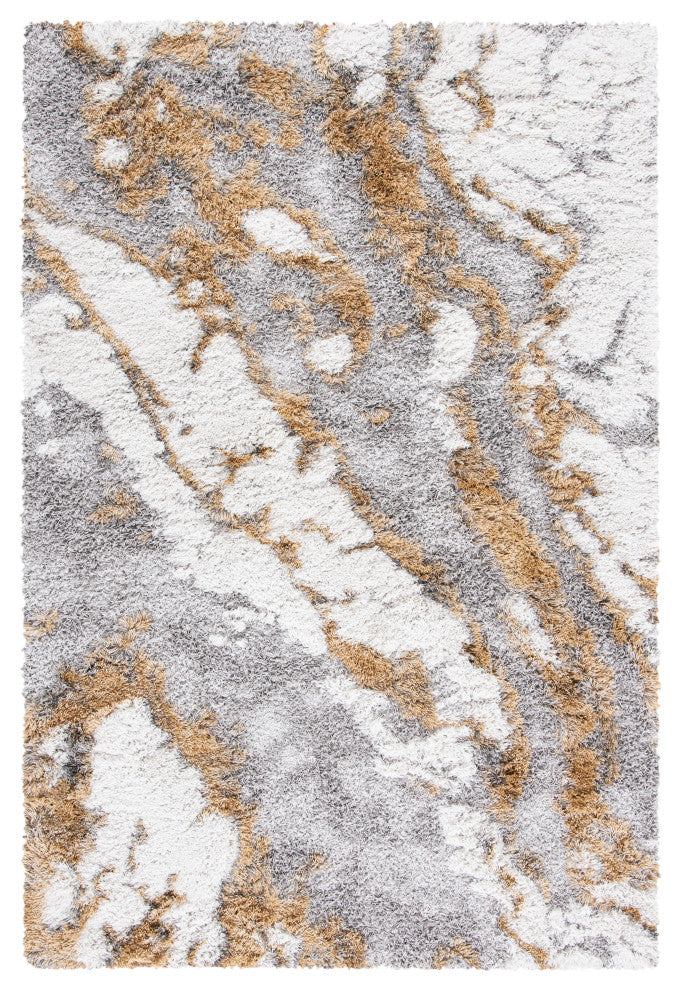 Safavieh Horizon Shag Hzn890D, Shag Rug, Gray and Gold, 6'7"x6'7" Round