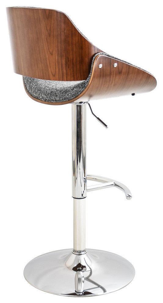 Fabrizzi H Adjustable Barstool With Swivel, Walnut/Gray
