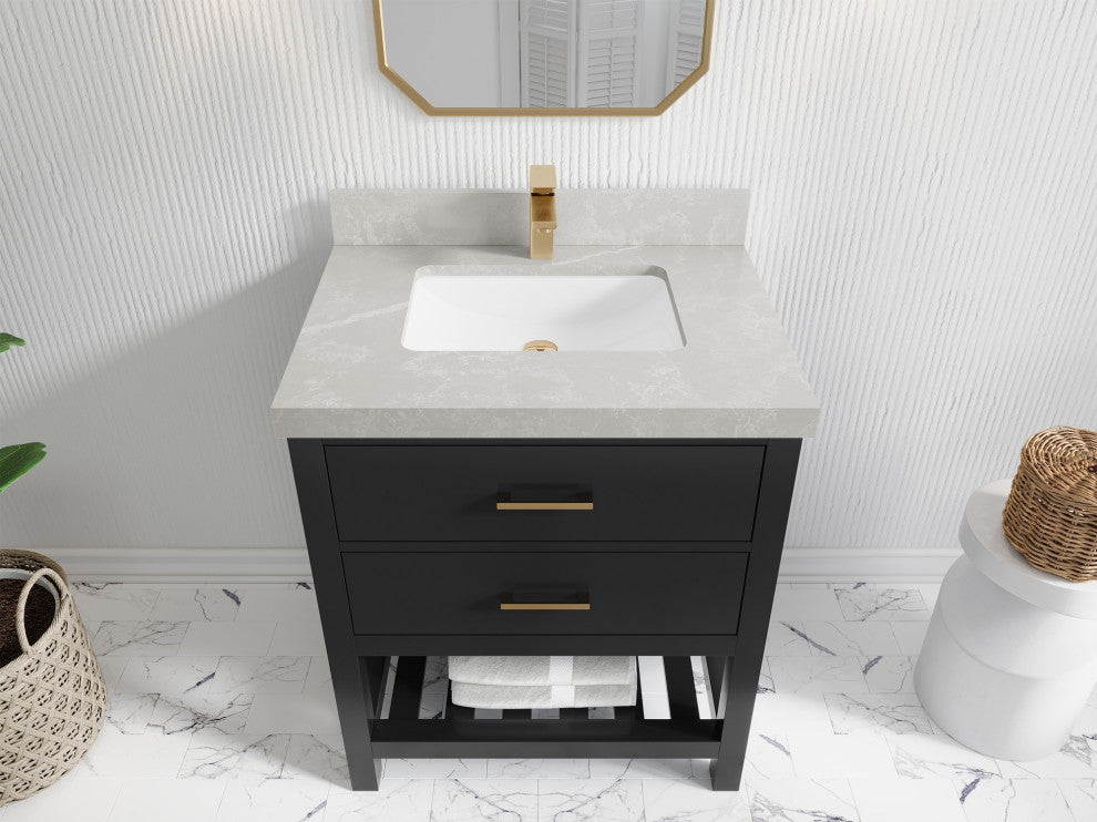 Parker 30" Single Sink Bath Vanity, Black 2" Pearl Gray