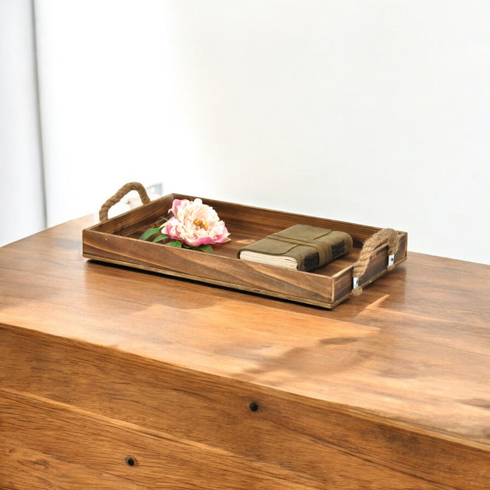 Rope Handle Wooden Tray