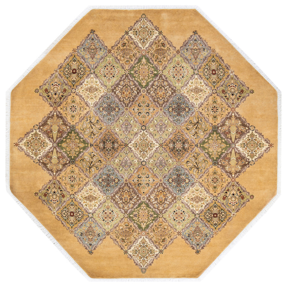 Kaur Octagon One-of-a-Kind Hand-Knotted Area Rug Yellow, 8'1"x8'1"