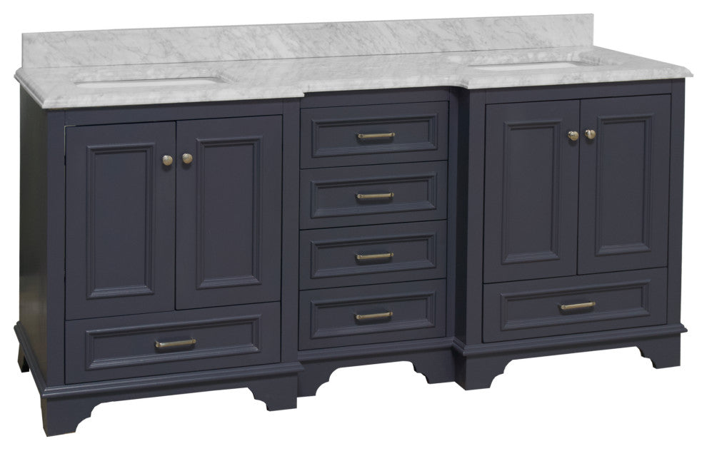 Nantucket 72" Double Bath Vanity, Marine Gray, Carrara Marble