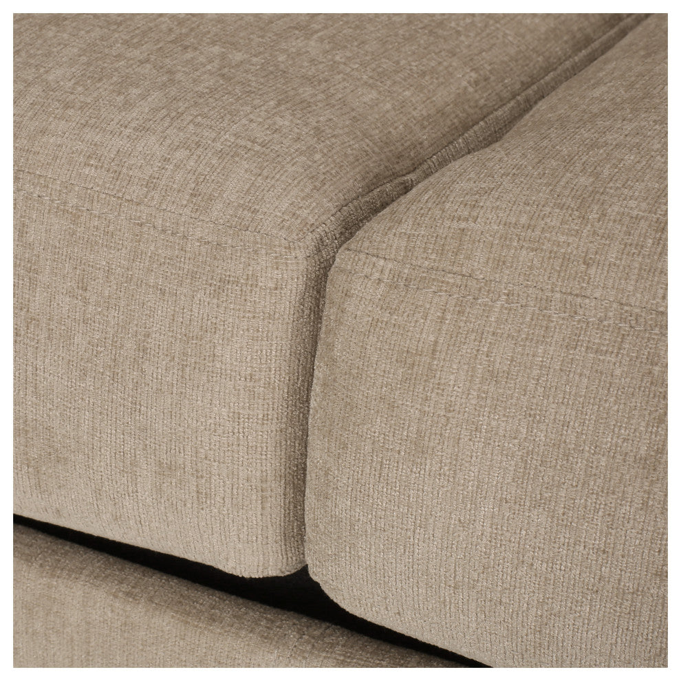 Dobles Contemporary Fabric 3-Seater Sofa, Nailhead Trim, Sand/Dark Brown