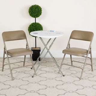 2 Pack HERCULES Curved Triple Braced & Double Hinged Folding Chairs, Beige Vinyl/Beige Frame