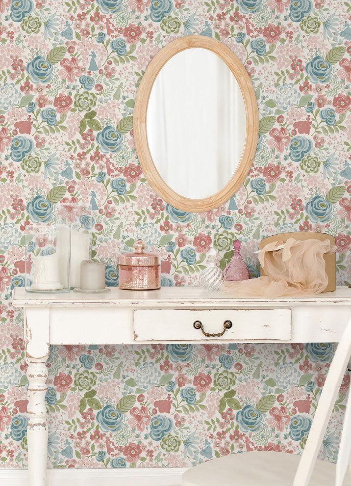 Disney Princess Blush Watercolor Floral Peel and Stick Wallpaper