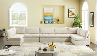 Jacob Velvet Upholstered 7-Piece U-Shaped Modular Sectional, Cream
