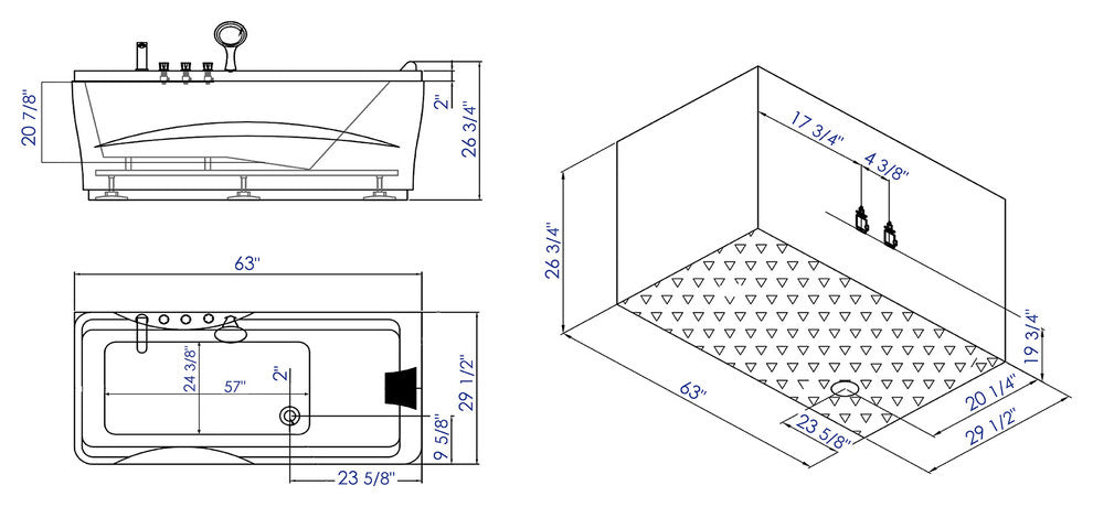 White Acrylic 63" Soaking Tub with Fixtures