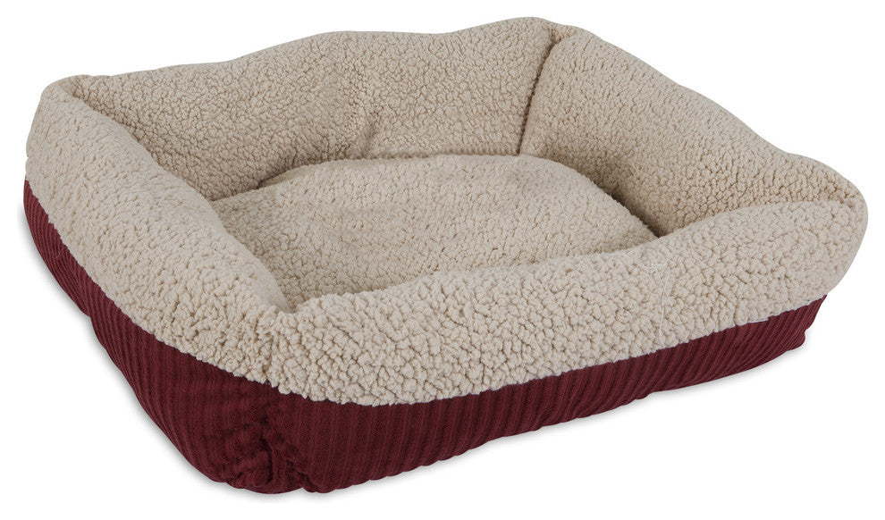 Aspen Pet Self-Warming Rectangular Lounger, Barn Red/Cream, 24"x20"