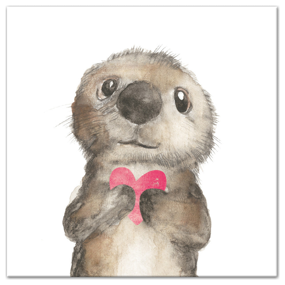Otter With Heart 24x24 Canvas Wall Art
