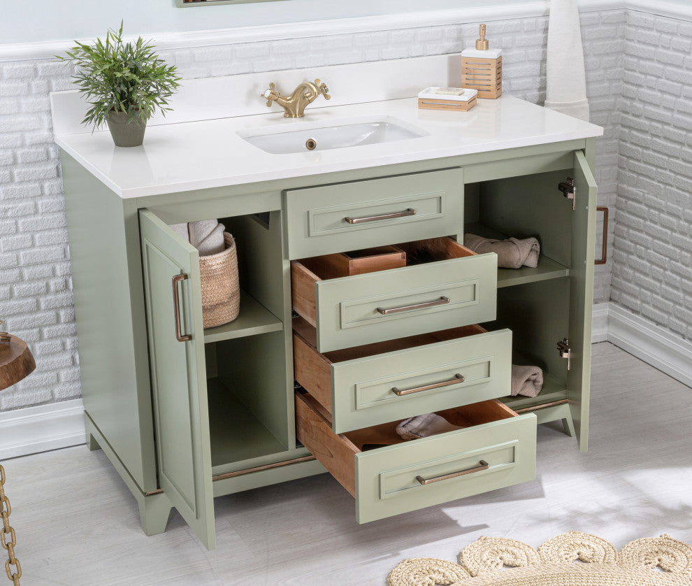 Albia Collection 48" Bathroom Vanity With Sink, Mirror, Countertop, Green