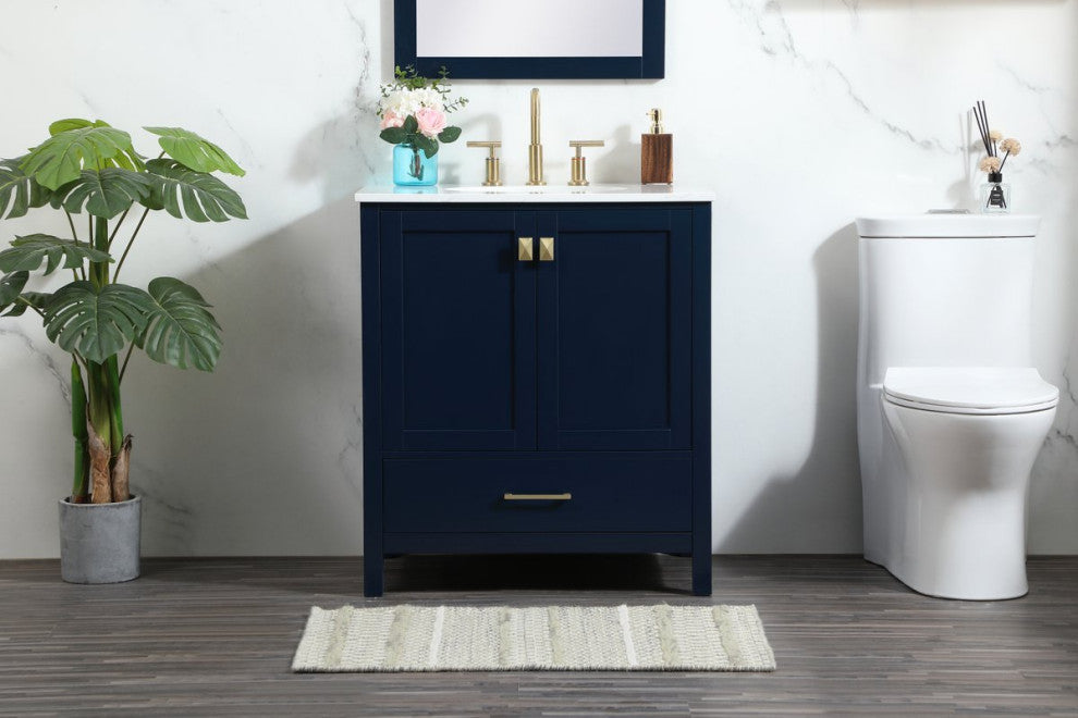 Isabel Single Bathroom Vanity, Blue, 30", Without Backsplash