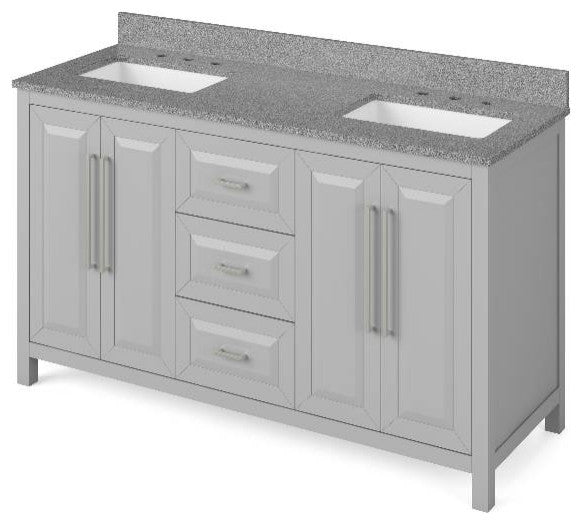 Cade Transitional 60" Grey Double Sink Vanity, Steel Grey Cultured Marble Vanity