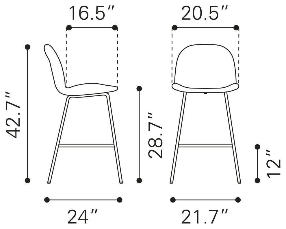 Siena Bar Chair, Set of 2 Black & Gold