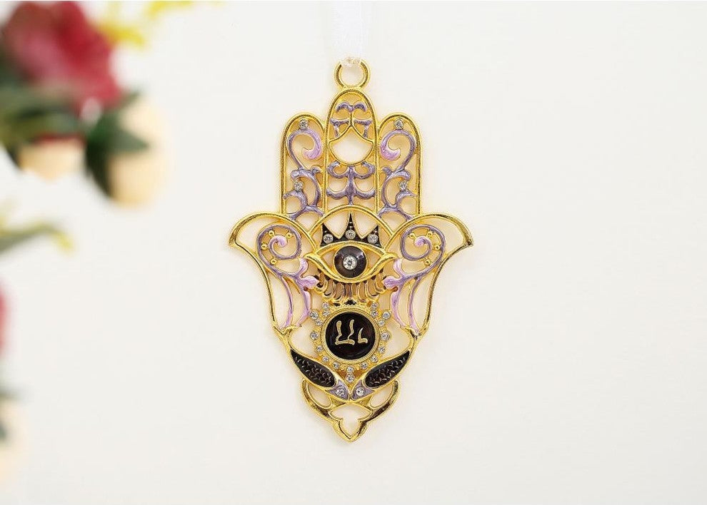 Hanging Hamsa w Evil Eye Wall decor Pewter Traditional Hamsa Decoration