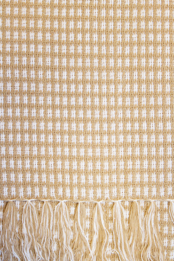 Homespun Fringed 100% Cotton Tablecloth, Ecru, 70" Round