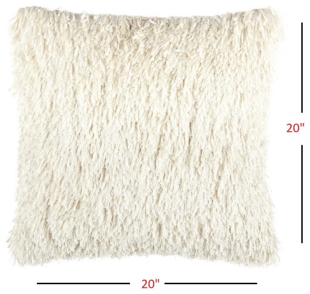 Square Ivory Shag Throw Pillow