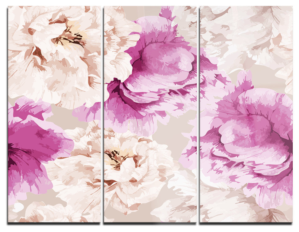 "Peony Floral Pattern" Metal Wall Art, 3 Panels, 36"x28"