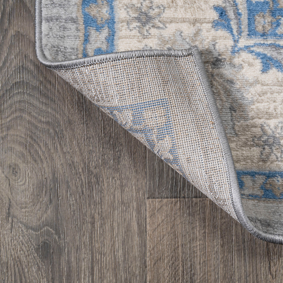 Modern Persian Moroccan Gray/Blue 6' Round Area Rug
