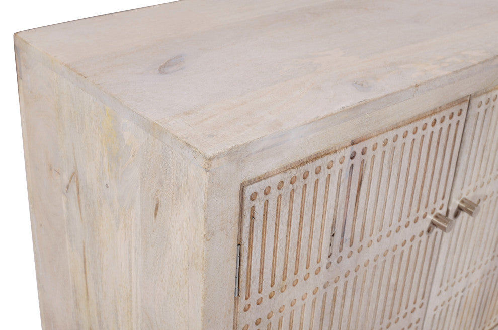 Sarah 4-Door Media Cabinet in Transitional Ivory Finish Solid Wood on Iron Base