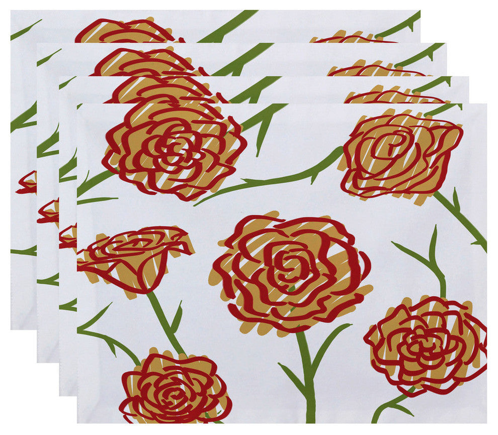 18"x14" Spring Floral 1, Floral Print Placemat, Gold, Set of 4