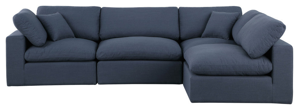 Comfy Upholstered L-Shaped Modular Sectional, Navy, 4-Piece: 2 Armless Chair, 2 Corner Chair, Linen Textured Fabric