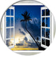 Window To Beach With Coconut Palms, Landscape Disc Metal Wall Art, 23"